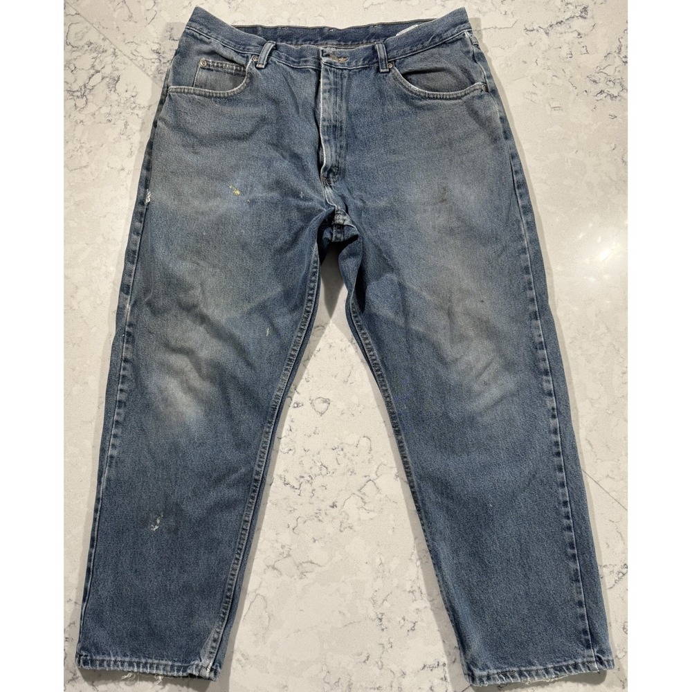 VTG Wrangler Jeans Mens 38x30 Blue Medium Wash Relaxed Fit Distressed‎ Workwear